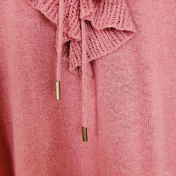 American Living | Size Medium Coral Linen Cotton Blend Ruffle Hem V Neck Blouse - Picture 5 of 6